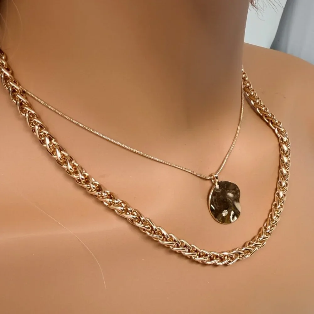 Vtg Gold Tone Rhinestone Pendant Layered Necklaces &‎ Earrings Set Shelli Segal